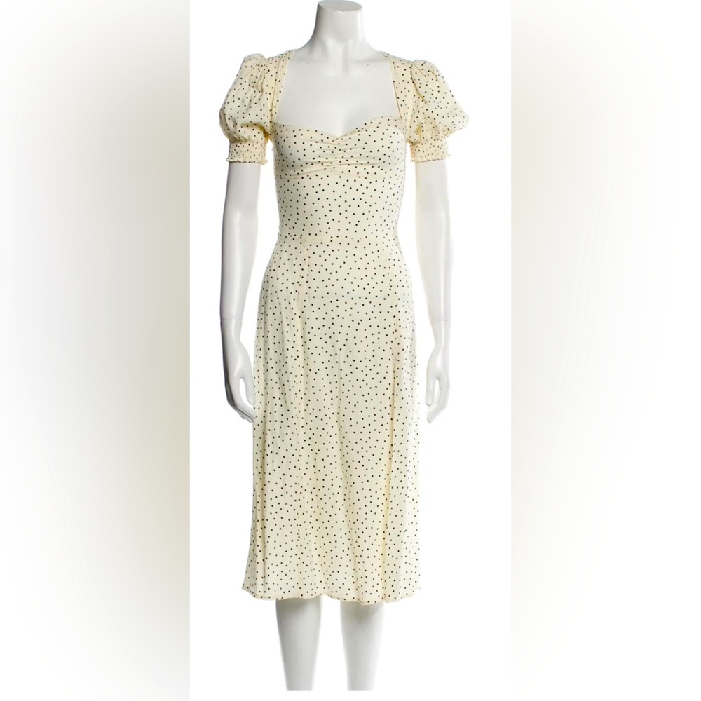 Reformation. Lacey dress. Size 6. Cream with black polka dots.